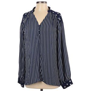 Suzanne Betro Long Sleeve Blouse Navy Striped Polka Dot